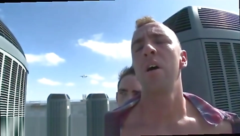 Sexy chick masturbates with two men