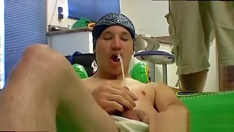 Hot blonde with huge tits masturbates